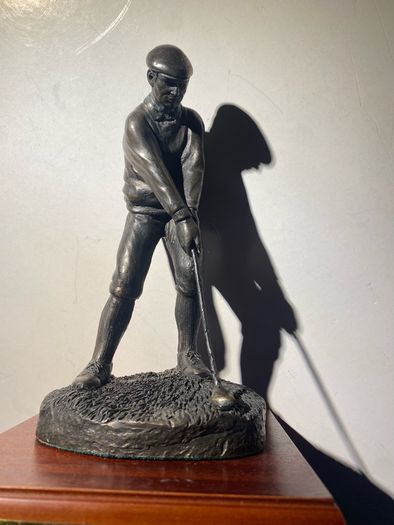 Signed Tom Mackie Sculpture Of A Golfer, Cold Cast Bronze