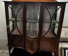 English Edwardian Sheraton Revival Inlaid Mahogany China Cabinet, Circa 1895