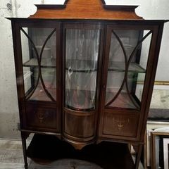 English Edwardian Sheraton Revival Inlaid Mahogany China Cabinet, Circa 1895