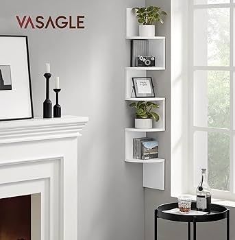 5-Tier Corner Shelf, Display Floating Shelf in Living Room, Study, Kitchen, Bedroom, for Plants, CDs, Decorations, Modern, Cloud White