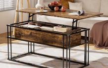 Lift Top Coffee Table - Modern Square Tables, Stable Metal Frame & Hidden Storage, Centre Table for Living Room, Small Space, Home Office