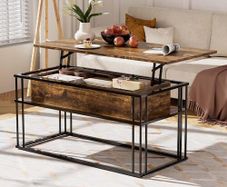 Lift Top Coffee Table - Modern Square Tables, Stable Metal Frame & Hidden Storage, Centre Table for Living Room, Small Space, Home Office