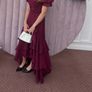 Sheath/Column V-Neck Short Sleeve Asymmetric Chiffon Bridesmaid Dresses Image 3