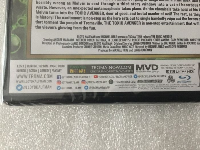 The Toxic Avenger 4K  Original Region Free American Import