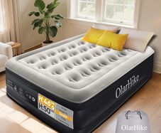 Inflatable Mattress, Air Bed, Double Airbed with Built in Pump, Blow Up Mattress, Folding Guest Bed Self Inflating with Flocked Surface for Camping and Home Use, 190cm x 140cm x 46cm (Black