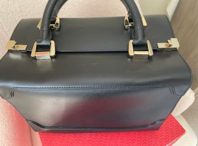 LANCEL Black Leather Boxy Bowling Bag