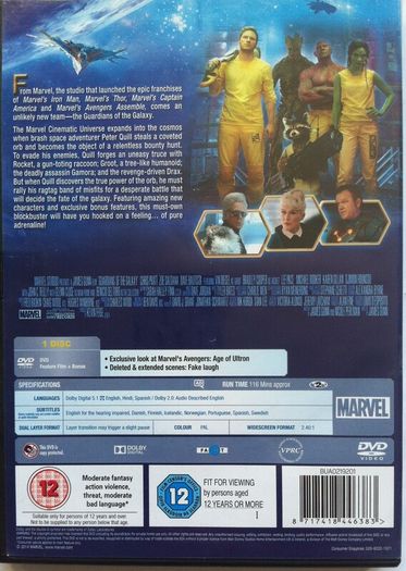 Guardians Of The Galaxy Vol. 1&2 (Marvel) Chris Pratt, Zoe Saldana, Dave Batista [2xMovie DVD]