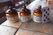 Vintage stoneware jars, honey marmalade jam, never used, D18