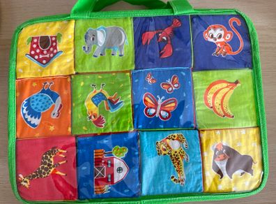 Kids toys 3m+ 12 Soft fabric cubes/ blocks with animals, new