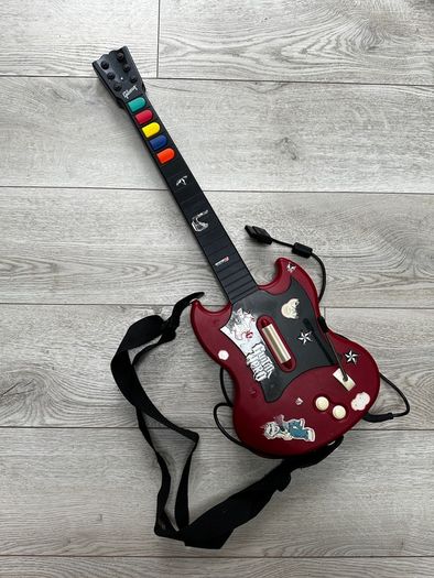 red Guitar Controller PS2 PlayStation 2, Red, With Strap