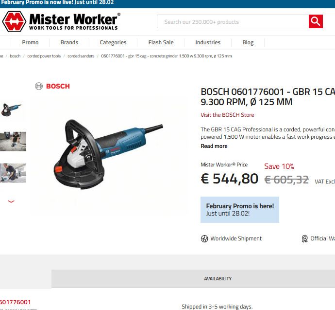 Bosch GBR 15 Cag Concrete Sander 125mm 1500W