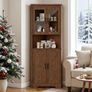 170cm Tall Corner Storage Cabinet, 5-Tier Farmhouse Corner Cabinet for Living Room,2 Wooden Doors,2 Glass Door and 5 Shelves,Space Saving Freestanding Sideboard for Home,Kitchen,Brown Image 7