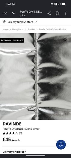 Jysk DAVINDE silver pouffe/ foot rest