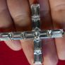 Vintage Large Diamond Style Bling Choker Necklace, Silver Crystal Crucifix Cross Image 7