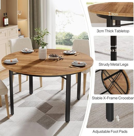 Round Dining Table 4-6 People with Solid Metal Legs