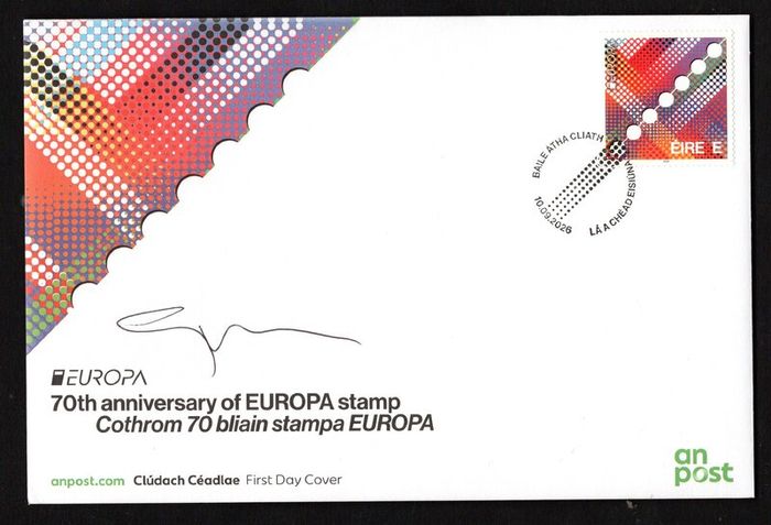 2026 Ireland Europa (1956-2026) Commemorative Stamps An Post First Day Cover (FDC) signed by Garech Stone (designer)