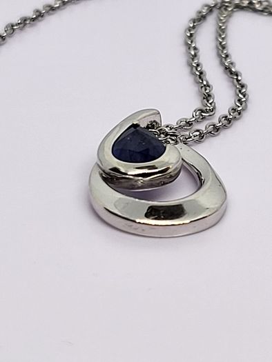 Blue Sapphire Pendant with Chain (Size 20) in Rhodium Overlay Sterling Silver 1.000 Ct.