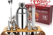 NEW SALE | Cocktail Shaker Set,750 ML Stainless Steel Cocktail Mixing Set with Stand,Bartending Kit for Home,Bar,12 Pieces Bar Tool Kit for Christmas,Birthday,Anniversary,Weeding