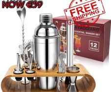 NEW SALE | Cocktail Shaker Set,750 ML Stainless Steel Cocktail Mixing Set with Stand,Bartending Kit for Home,Bar,12 Pieces Bar Tool Kit for Christmas,Birthday,Anniversary,Weeding