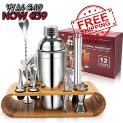 NEW SALE | Cocktail Shaker Set,750 ML Stainless Steel Cocktail Mixing Set with Stand,Bartending Kit for Home,Bar,12 Pieces Bar Tool Kit for Christmas,Birthday,Anniversary,Weeding