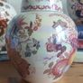 Stunning Rare Masons Ironstone Medium Sized (6.75 inch tall) Lidded Prunus Jar/Ginger Jar in the Fruit Basket Pattern, Plum/Muliticoloured Colourway with the Rare Iridescent Overglaze, Circa 1950, Mint/Cabinet Condition Image 5