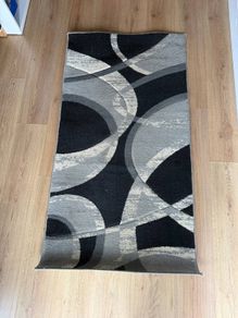 Modern Grey & Black Geometric Circles Rug - 79 x 149 cm