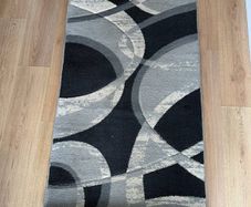 Modern Grey & Black Geometric Circles Rug - 79 x 149 cm