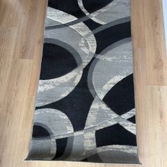 Modern Grey & Black Geometric Circles Rug - 79 x 149 cm