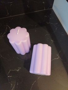 2 lilac pillar ridged candles