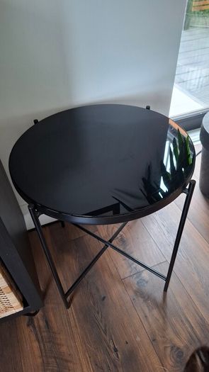 Black glass top side table