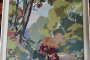 Vintage Framed Handmade Needlepoint Tapestry Woodland Scene