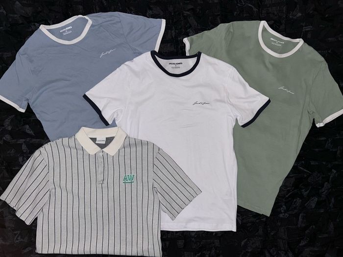 Jack & Jones set of FOUR cotton tee shirts all size Medium like new! Ringer & Polo