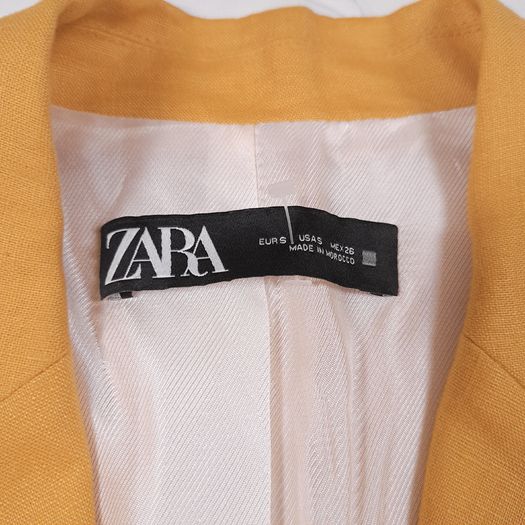 Zara Mustard Yellow Single-Breasted Linen Tailored Blazer Jacket Size S