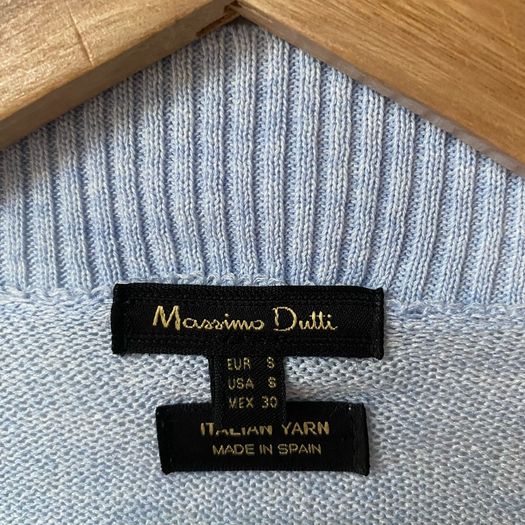 Massimo Dutti Pastel Light Blue Open-Front Ribbed Knit Cardigan Size Small