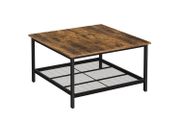 Coffee table square coffee table, coffee table, made of steel, with mesh shelf, square, industrial design, for living room, vintage brown-black