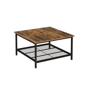 Coffee table square coffee table, coffee table, made of steel, with mesh shelf, square, industrial design, for living room, vintage brown-black