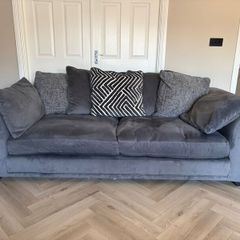 DFS Grey Velvet 4-Seater Sofas x2 and Matching Footstool