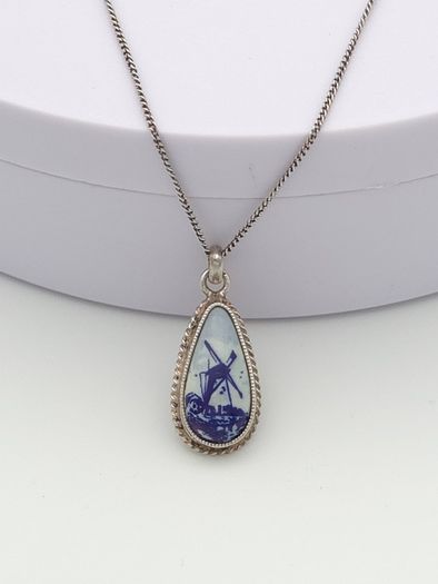Vinage 835 Silver Delft Ceramic Necklace