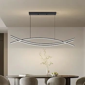 120CM Adjustable Pendant Light, Black Modern LED Ceiling Lights Dimmable 10 to 100 Kitchen Island Lighting 3000K/4500K/6000K 3 Color Chandeliers for Dining, Living Room