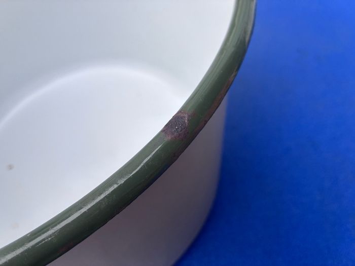 vintage circular enamel bread bin