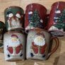 6 Vintage Folk Art Santa And Snow man Hand Glazed CoffeeMug Cup Christmas Textured Image 2
