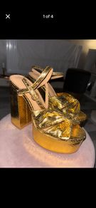 gold snake print platform sandal heels