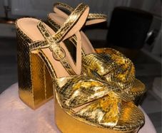 gold snake print platform sandal heels