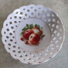 Rare find Small Vintage Schumann Bavaria round  Fruit Bowl , Lattice Edged Schumann Bowls With Fruit and Berries as Trinket dish.
