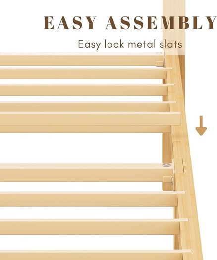 Wooden Double Bed Frame with Headboard - Bamboo Wood Bed Frames with Metal Slats Support and Underbed Storage, Easy to Install, Noise Free, Sturdy, 30.5 cm High