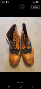 London Brogue Tan & Blue canvas boots