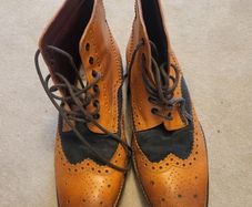 London Brogue Tan & Blue canvas boots