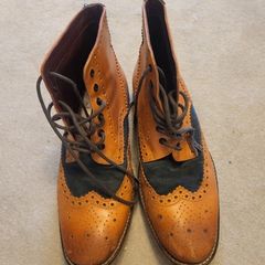 London Brogue Tan & Blue canvas boots