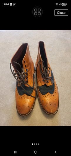London Brogue Tan & Blue canvas boots