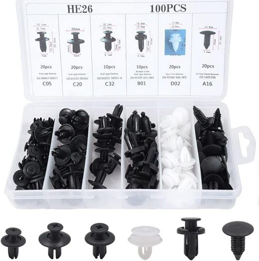 100Pcs Car Fixing Clips + 4Pcs trim removal tools